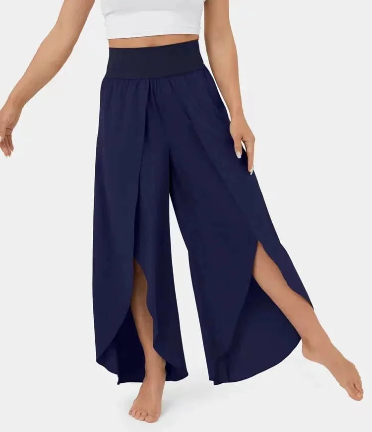 Women's Yoga Pants – Wide Legs – Relaxed Fit – High Waist – Breathable Fabric – Split