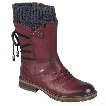 Women's Boots – Standard Fit – Knitted Cuff – Studs – Back Lacing
