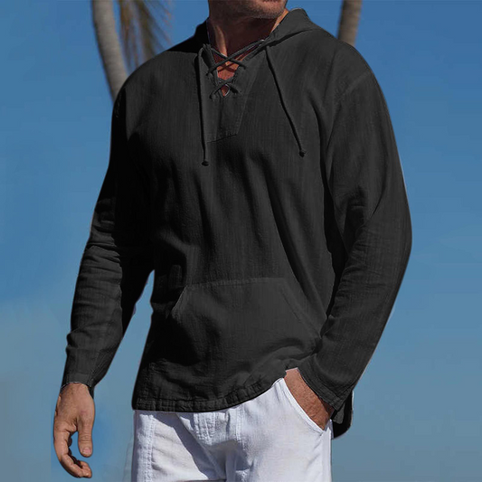 Men's Hoodie – Relaxed Fit – Cotton Blend – Drawstring V-Neck – Kangaroo Pocket
