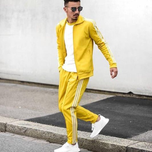 Men's Tracksuit - Slim Fit - Zip Jacket with High Collar - Tapered Pants