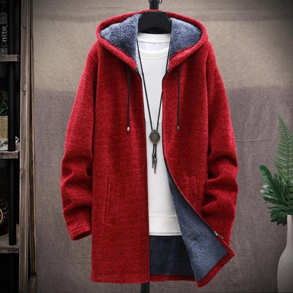 Herre Hettecardigan - Strikket Tekstur - Foret med Fleece - Åpen Front - Med Sidelommer
