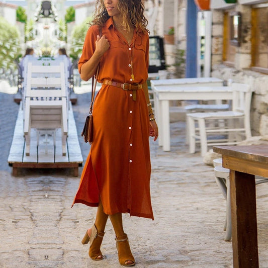 Women's Shirt Dress – Elegant Cut – Belt at the Waist – Light and Airy Fabric