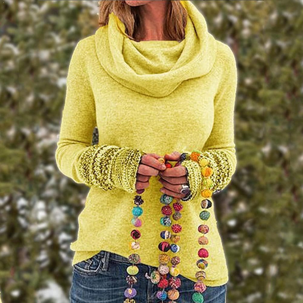 Women's Knitted Sweater – Soft Knit – Relaxed Fit – Cowl Neck – Textured Cuffs