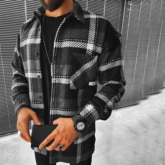 Men's Shirt Jacket - Checkered Pattern - Button Closure - Relaxed Fit - Pockets