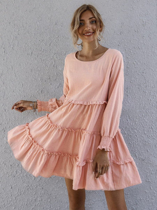 Women's Dress - Airy Fit - Ruffles & Long Sleeves - Casual & Feminine Design