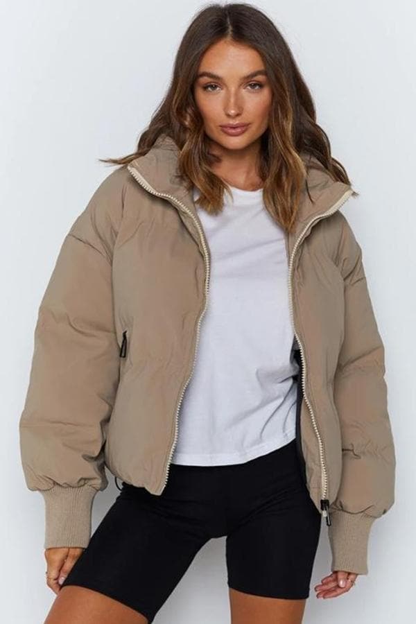 Women's Puffer Jacket - Quilted Design - Oversized Fit - High Collar - Padded and Warm