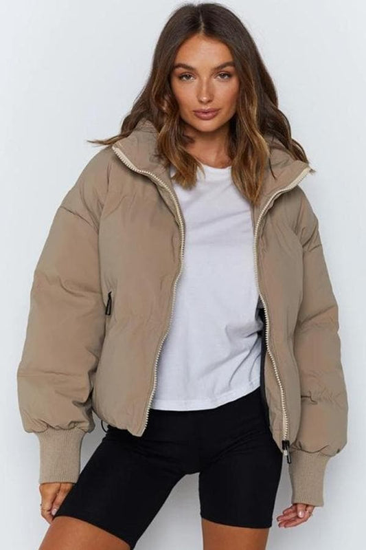 Women's Puffer Jacket - Quilted Design - Oversized Fit - High Collar - Padded and Warm