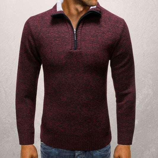 Men's Sweater - Knitted Half Zip - Ribbed Cuffs and Hem - Casual Fit