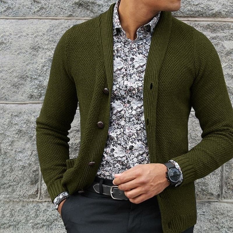 Herre Cardigan - Slim Fit - Strikket Mønster - Knapper - Myk Ullblanding