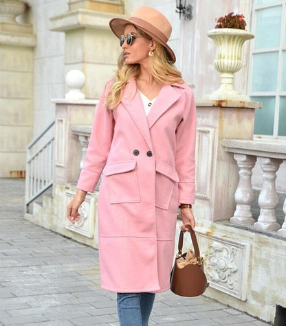 Women's Coat – Tailored Fit – Double-Breasted – Knee-Length – Structured Design