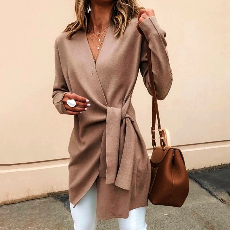 Dame Wrap-Cardigan – Myk Strikk – Justerbar Passform – Langermet og Komfortabel