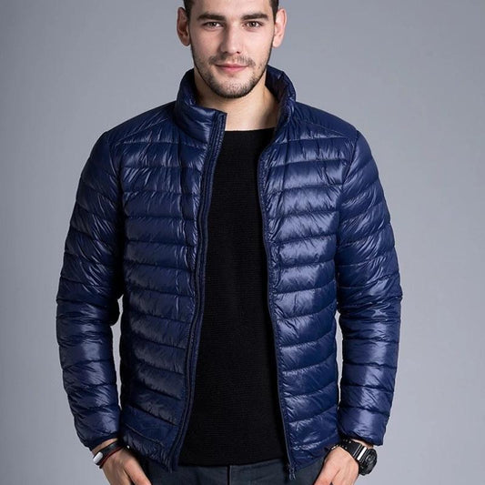 Men's Down Jacket – Padded and Insulated – High Collar – Zipper Closure – Slim Fit