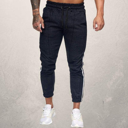 Herre Joggebukse - Slim Fit - Elastisk Linning med Snøring - Strukturet Stoff - Side Striper