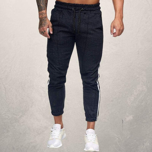 Herre Joggebukse - Slim Fit - Elastisk Linning med Snøring - Strukturet Stoff - Side Striper