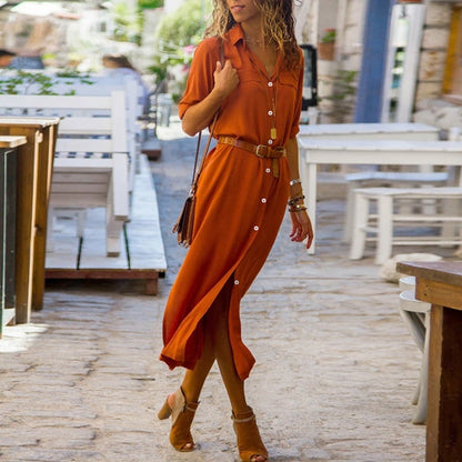 Women's Shirt Dress – Elegant Cut – Belt at the Waist – Light and Airy Fabric
