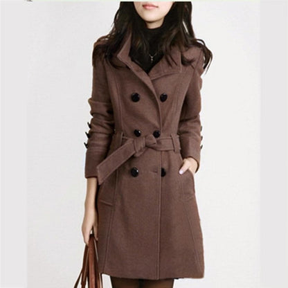 Women's Trench Coat – Tailored Fit – Double-Breasted – Belted Waist – Elegant Cut