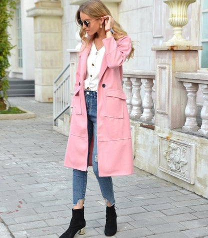 Women's Coat – Tailored Fit – Double-Breasted – Knee-Length – Structured Design