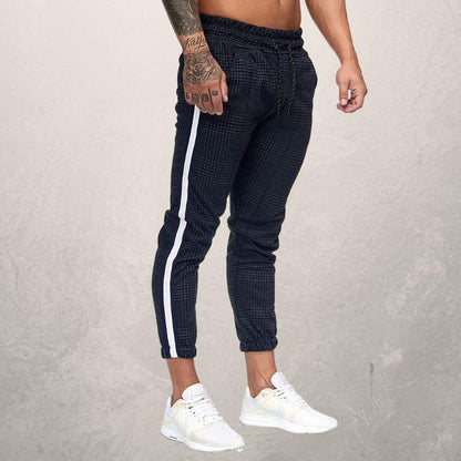 Herre Joggebukse - Slim Fit - Elastisk Linning med Snøring - Strukturet Stoff - Side Striper