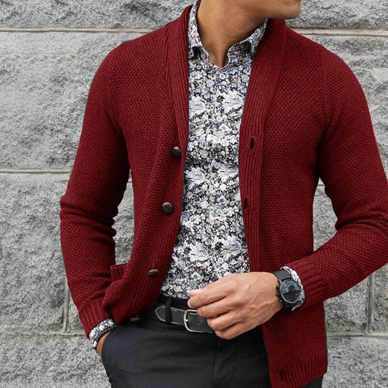 Herre Cardigan - Slim Fit - Strikket Mønster - Knapper - Myk Ullblanding