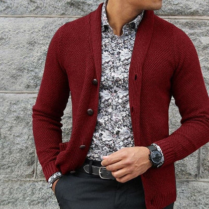 Herre Cardigan - Slim Fit - Strikket Mønster - Knapper - Myk Ullblanding