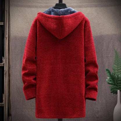 Herre Hettecardigan - Strikket Tekstur - Foret med Fleece - Åpen Front - Med Sidelommer