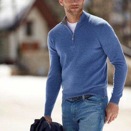 Herregenser - Finstrikket Ullblanding - Slim Fit - Glidelås i Kragen