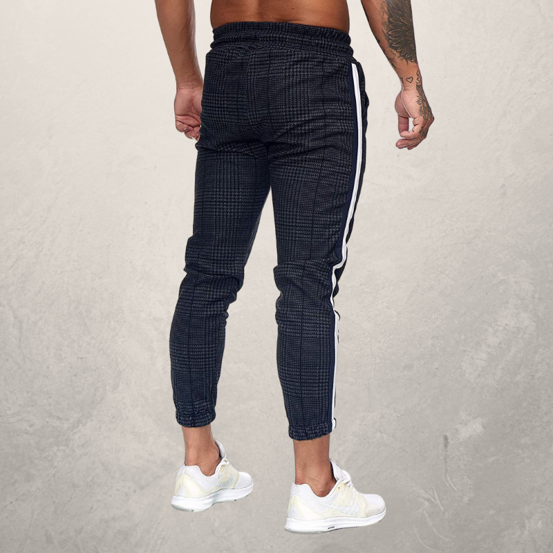 Herre Joggebukse - Slim Fit - Elastisk Linning med Snøring - Strukturet Stoff - Side Striper