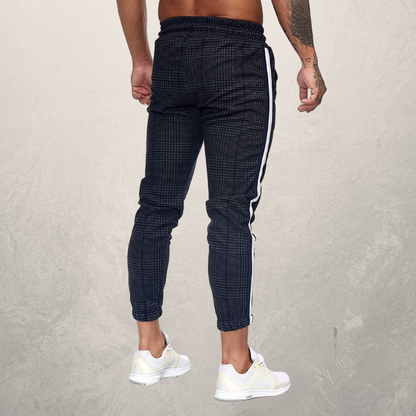 Herre Joggebukse - Slim Fit - Elastisk Linning med Snøring - Strukturet Stoff - Side Striper
