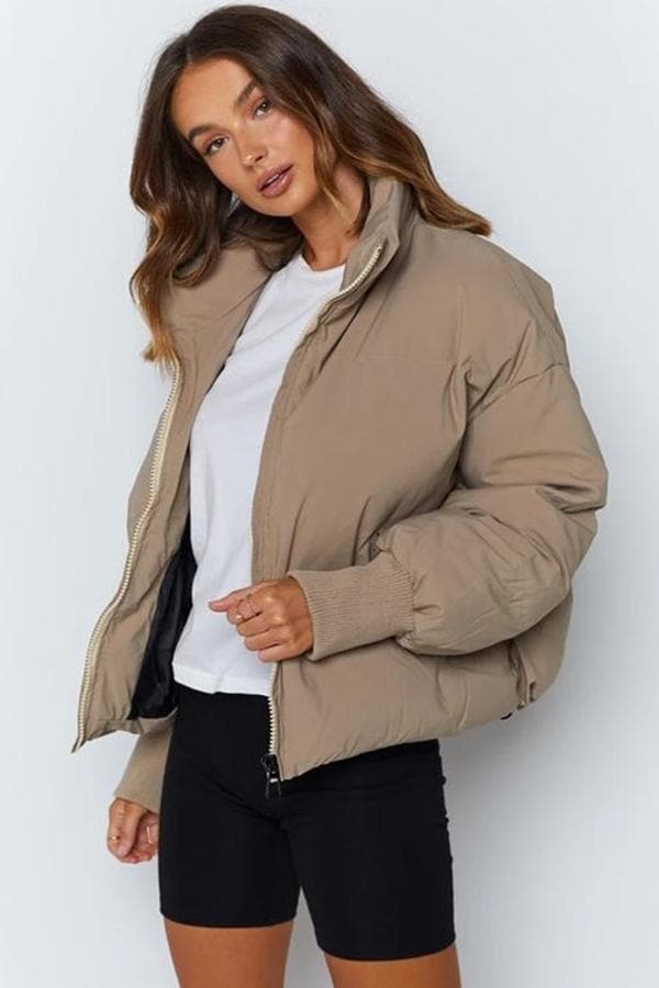 Women's Puffer Jacket - Quilted Design - Oversized Fit - High Collar - Padded and Warm