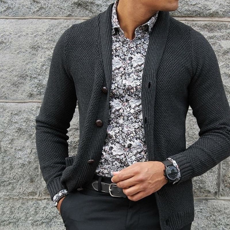 Herre Cardigan - Slim Fit - Strikket Mønster - Knapper - Myk Ullblanding