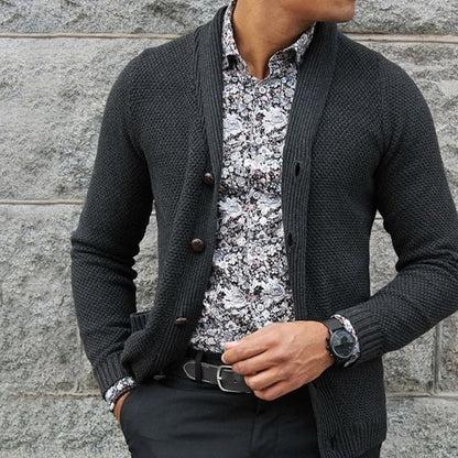 Herre Cardigan - Slim Fit - Strikket Mønster - Knapper - Myk Ullblanding