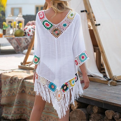 Women's Beach Tunic – Lightweight and Breathable – V-neck with Crochet Details – Loose Fit