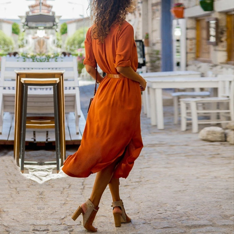 Women's Shirt Dress – Elegant Cut – Belt at the Waist – Light and Airy Fabric