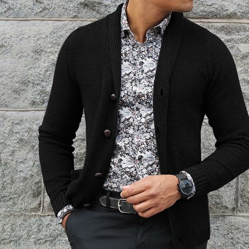 Herre Cardigan - Slim Fit - Strikket Mønster - Knapper - Myk Ullblanding