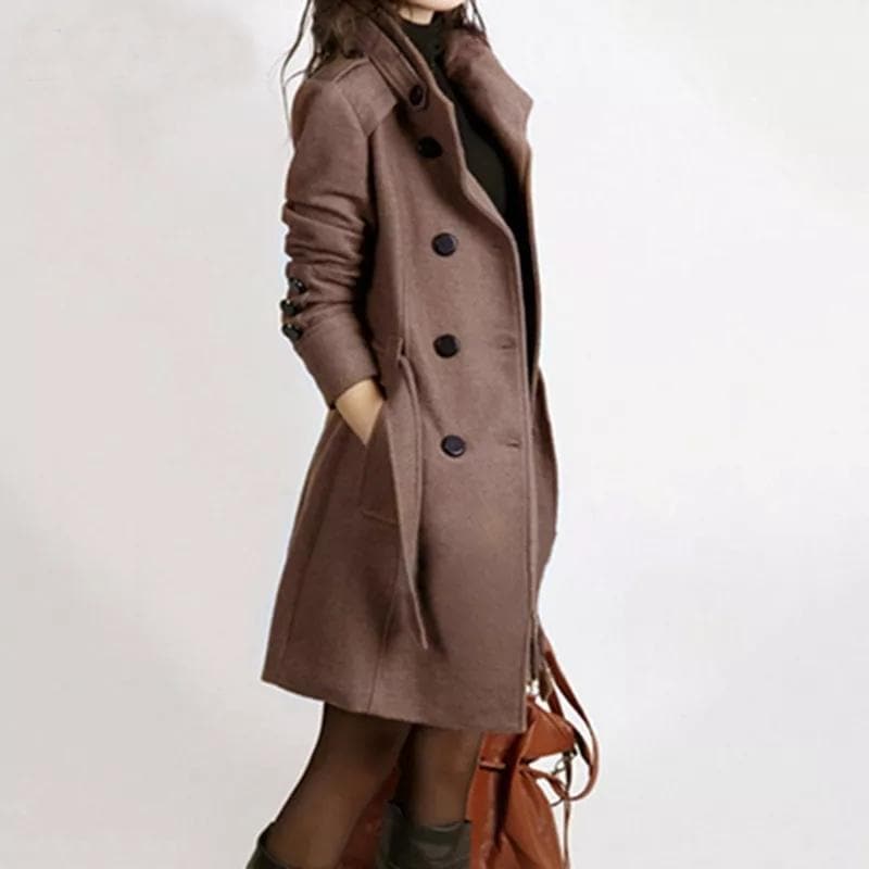 Women's Trench Coat – Tailored Fit – Double-Breasted – Belted Waist – Elegant Cut