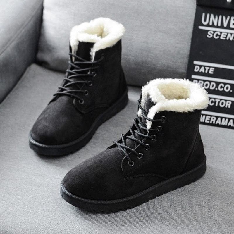 Women's Ankle Boots - Suede Look - Warm Lined - Lacing - Rubber Sole