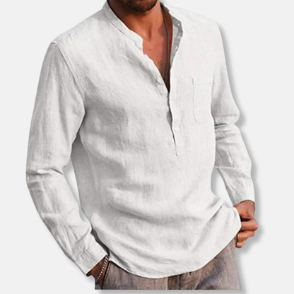 Alessio Linen Relaxed Fit Henley Shirt | Long Sleeve Henley Shirt