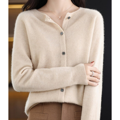 Dame Cardigan - Myk Ull-Kasjmir - Rund Hals - Knappelukking - Komfortabel Passform