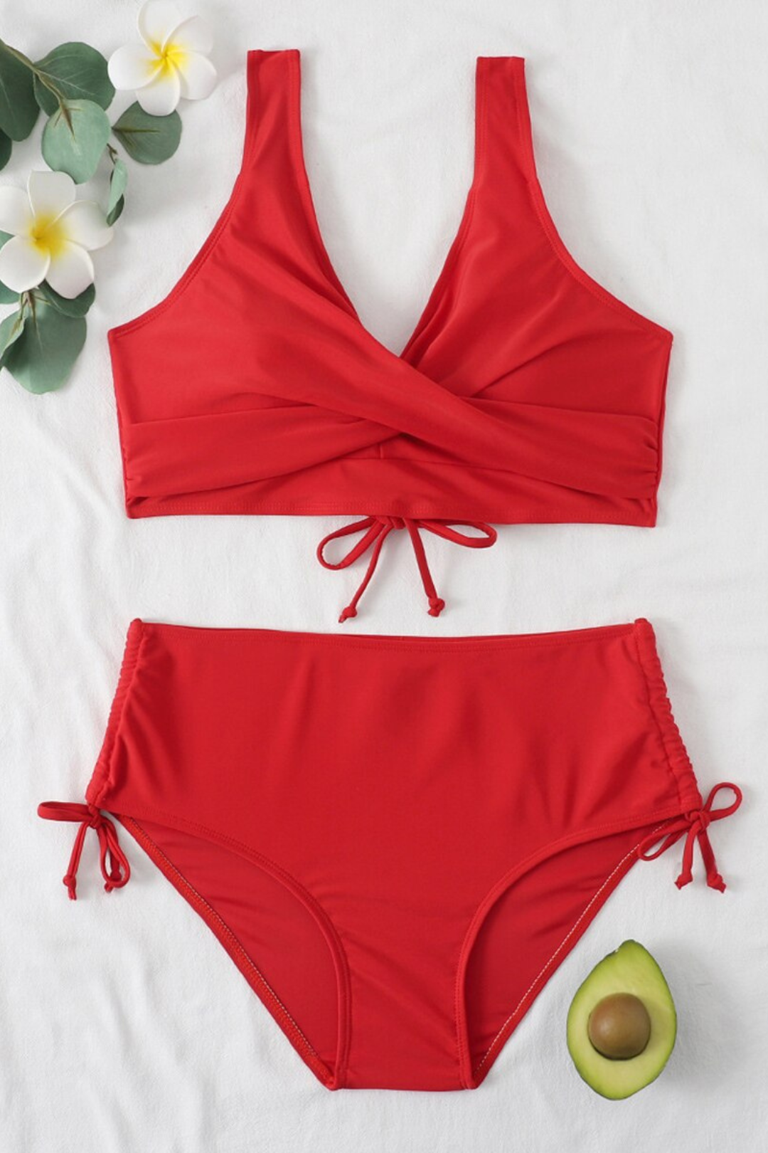 Bikini for Dame - Omslagstopp med Dyp Utringning - Høy Midje - Justerbare Sidestropper