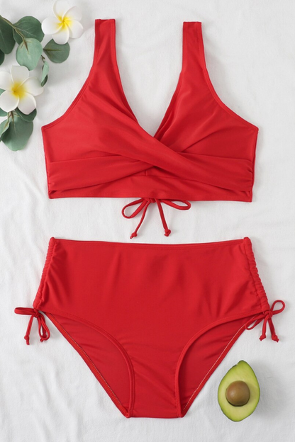 Bikini for Dame - Omslagstopp med Dyp Utringning - Høy Midje - Justerbare Sidestropper