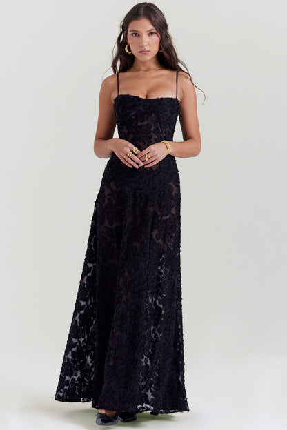 Women's Maxi Dress – Slim Fit – Light Chiffon – Floral Print – Thin Straps