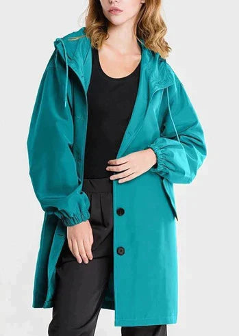 Women's Raincoat – Relaxed Fit – Hood – Button Closure – Water-Repellent – Hip Length