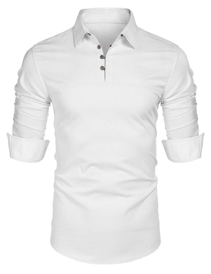 Men's Shirt with Long Sleeves – Slim Fit – Cotton Blend – Stand Collar – Casual Style
