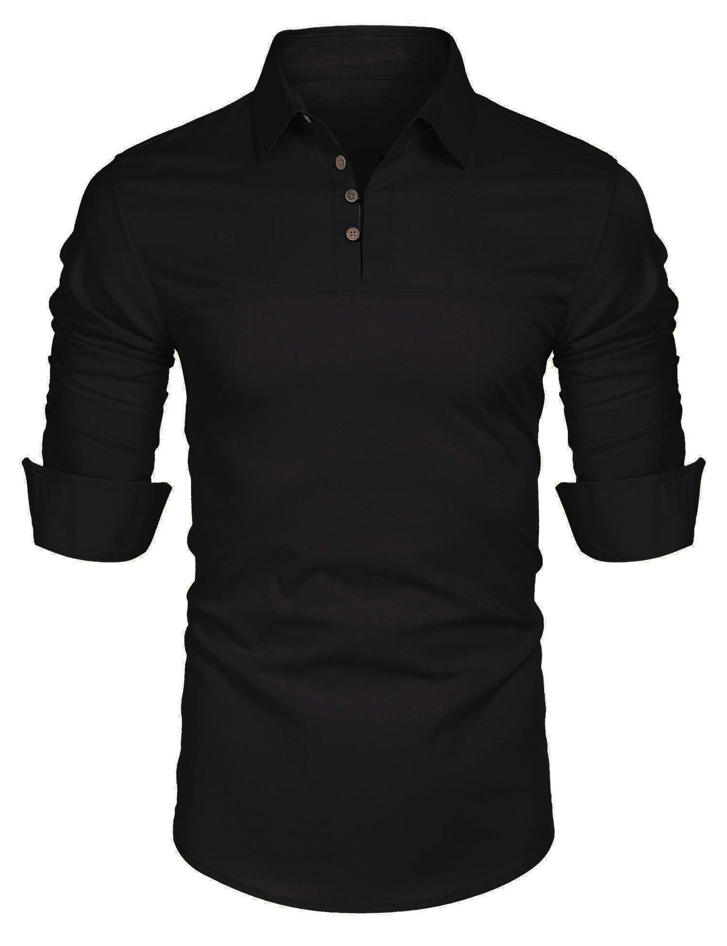 Men's Shirt with Long Sleeves – Slim Fit – Cotton Blend – Stand Collar – Casual Style