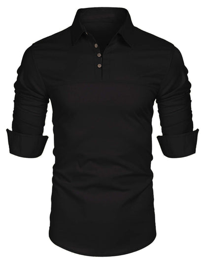 Men's Shirt with Long Sleeves – Slim Fit – Cotton Blend – Stand Collar – Casual Style