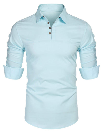 Men's Shirt with Long Sleeves – Slim Fit – Cotton Blend – Stand Collar – Casual Style