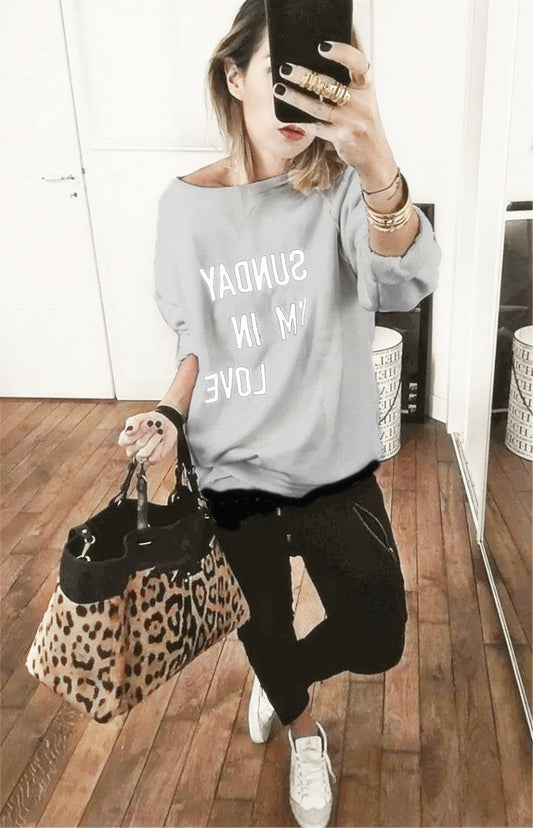 Women's Sweater – Oversized Fit – Slogan Print – Soft Cotton – Long Sleeves