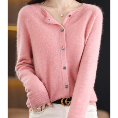 Dame Cardigan - Myk Ull-Kasjmir - Rund Hals - Knappelukking - Komfortabel Passform
