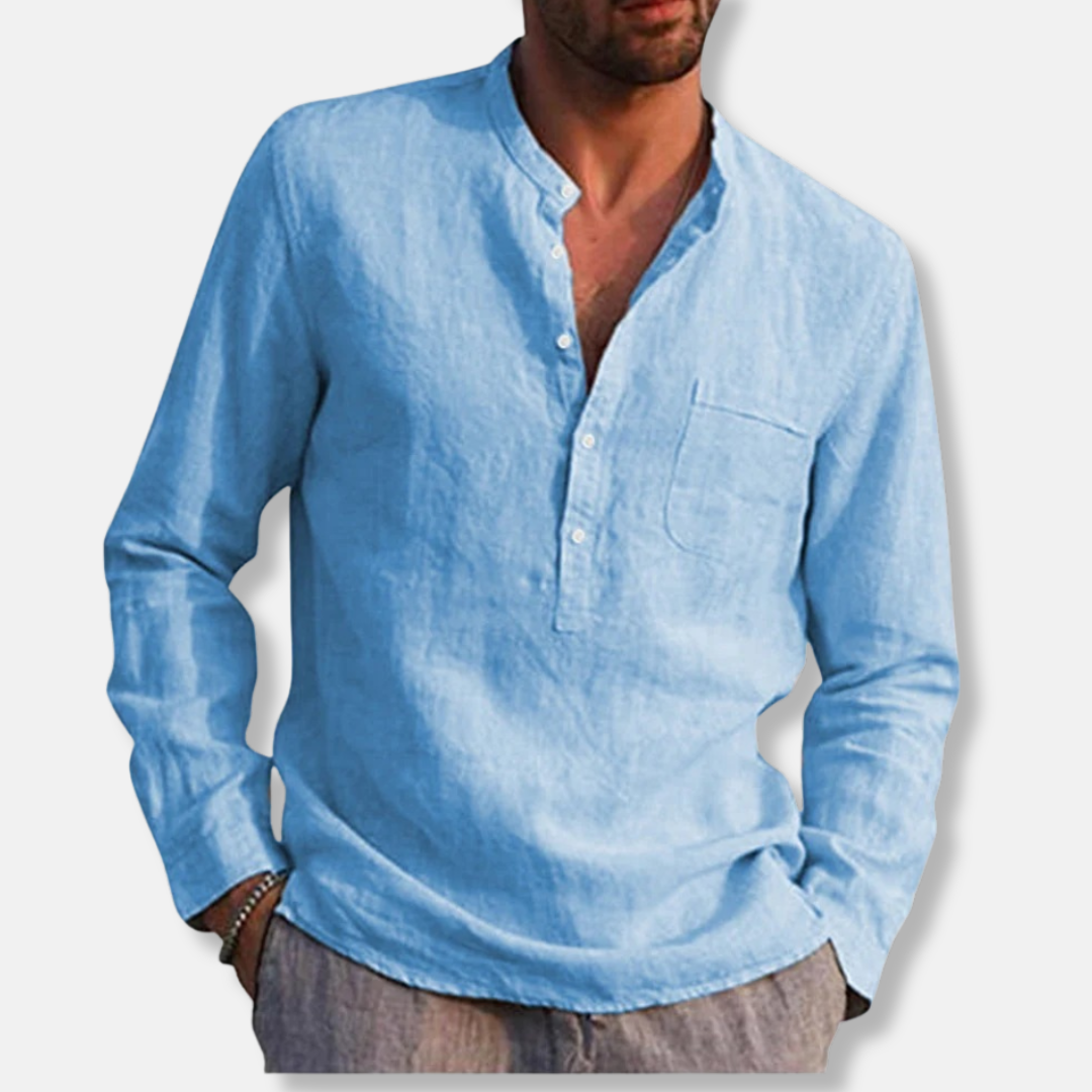 Alessio Linen Relaxed Fit Henley Shirt | Long Sleeve Henley Shirt