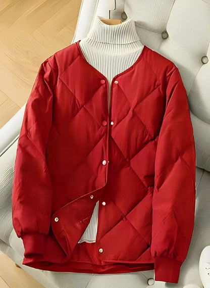 Women's Jacket - Padded Quilted Design - Relaxed Fit - Button Closure